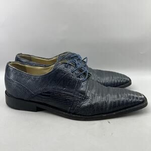 David Eden Teju Lizard Oxford Men Size 11 Blue Leather Dress Square Toe Shoes